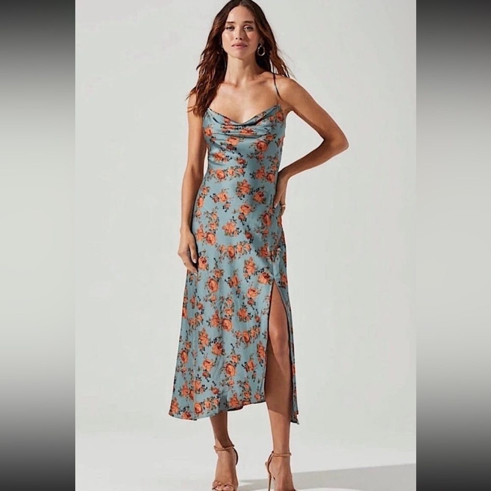 Astr The Label Blue Floral Print Midi Dress Small